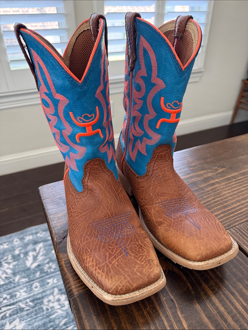 Twisted X Brown Leather Cowboy Boots with Blue and Orange Embroidery